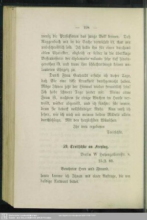 59. Treitschke an Freytag. Berlin W., 23.2.89