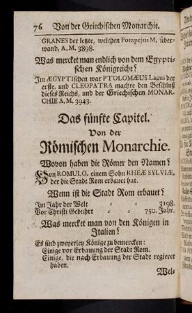 76-162, Das fünfte Capitel. Von der Römischen Monarchie.