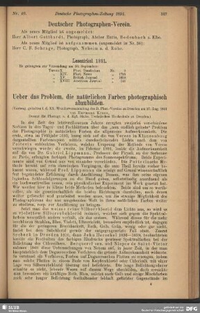 Ueber das Problem, die natürlichen Farben photographisch abzubilden