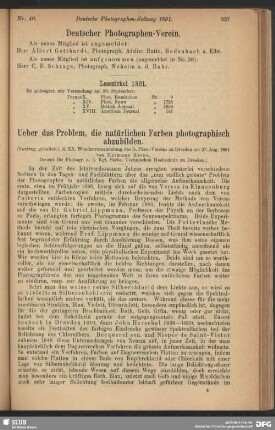 Ueber das Problem, die natürlichen Farben photographisch abzubilden