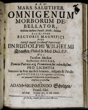 Mars Salutifer Omnigenum Morborum Debellator