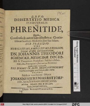 Dissertatio Medica Inauguralis De Phrenitide
