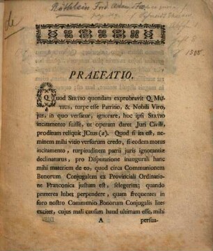 Dissertatio Inauguralis De Eo, Quod Circa Communionem Bonorum Inter Conjuges Ex Provinciali Ordinatione Franconica Justum Est
