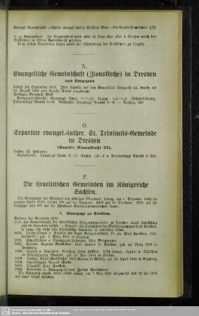 P. Die israelitischen Gemeinden im Königreiche Sachsen