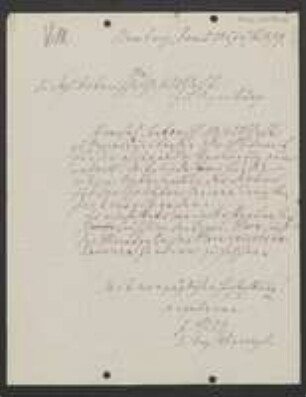 Brief von August Vill an Regensburgische Botanische Gesellschaft
