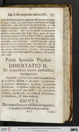 Dissertatio II: De corporibus mixtis partialibus inorganicis