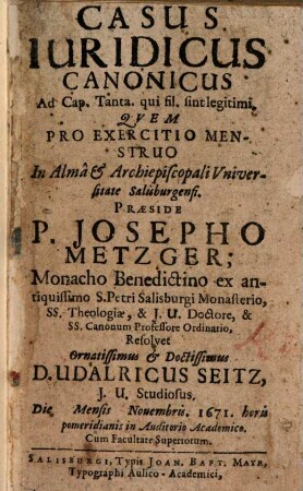 Casus iuridicus canonicus ad Cap. Tanta qui fil. sint legitimi