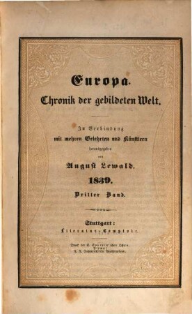 A. Lewald's Europa : Chronik der gebildeten Welt. 1839,3, 1839,3