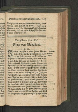 Das siebente Hauptstück. Staat von Wälschland.