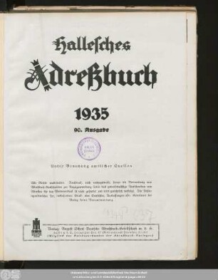 90.1935: Hallesches Adreßbuch : für die Jahre ... unter Benutzung amtl. Quellen