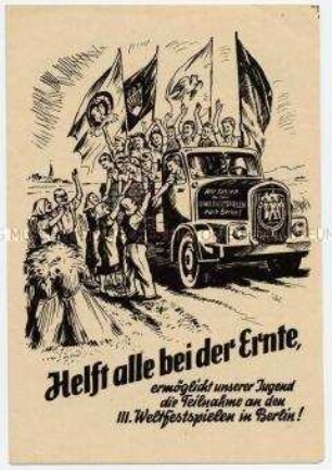 Illustrierte Flugschrift für Erntehilfe zur Teilnahme der Landjugend an den Weltfestspielen