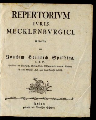 [Hauptwerk]: Repertorium Iuris Mecklenburgici