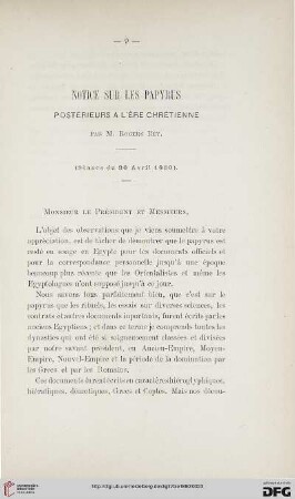 2.Ser. 1.1880: Note sur les papyrus postérieurs à l'ère chrétienne