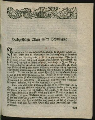 Hochgeschätze Eltern unsrer Schuljugend!