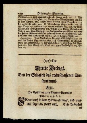 Die Dritte Predigt. Von der Seligkeit des rechtschaffenen Christenthums.