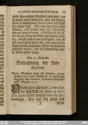 Die 11. Andacht. Betrachtung der Liebe Gottes.