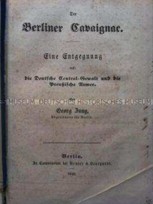 Antwort des Linksradikalen Georg Jung auf die anonym erschienene Schrift von Gustav von Griesheim