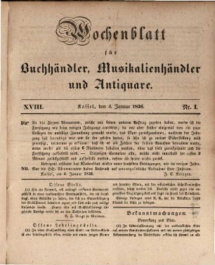 Wochenblatt für Buchhändler und Antiquare. 18. 1836