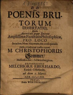 De Poenis Brutorum Dissertatio