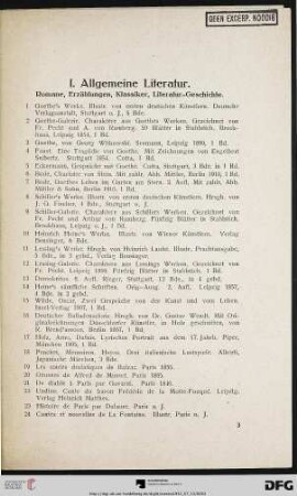 I. Allgemeine Literatur (Nr. 1-166)