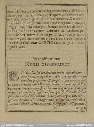 Ex constitutione Regis Sigismundi