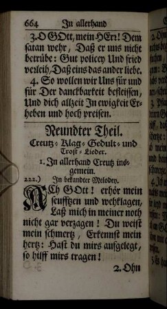 Neundter Theil. Creutz-Klag-Gedult-und Trost-Lieder.