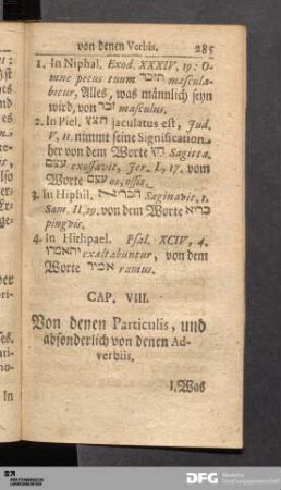 Cap. VIII. Von denen Particulis, und absonderlich von denen Adverbiis.