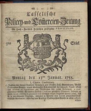 3tes Stueck, Montag den 13ten Januar 1755