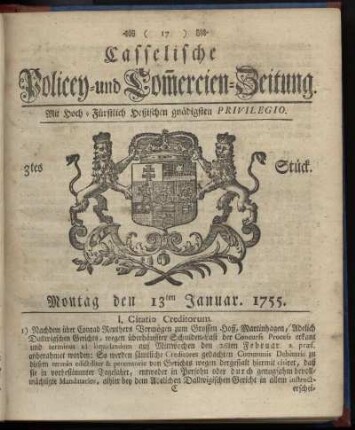 3tes Stueck, Montag den 13ten Januar 1755