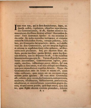 Ivrisprvdentiae Grammaticae Commentationem Indicendarvm Exercitationvm Aestivarvm Cavssa