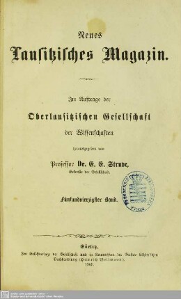 45.1869: Neues lausitzisches Magazin : Zeitschrift der Oberlausitzischen Gesellschaft der Wissenschaften