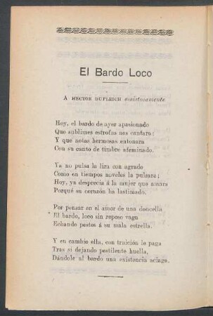 El bardo loco : A Hector Dupleich amistosamente