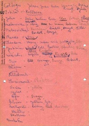 Besetzungsvorschläge, handschriftlich von Artur Brauner