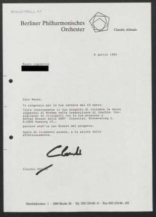 Brief an Mauro Loguercio, 08.04.1993