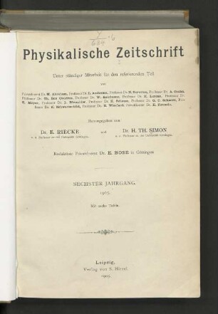 6.1905: Physikalische Zeitschrift