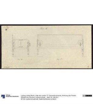 Berlin, Unter den Linden 37. Generalkommando, Wohnung des Prinzen Wilhelm von Preußen, Grünes Eckkabinett. Entwurf zu einem Sofa