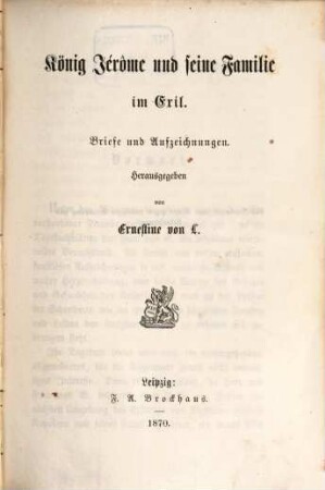 König Jérôme und seine Familie im Exil : Briefe und Aufzeichnungen