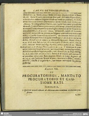 Caput VII. De Procuratoribus, Mandato Procuratorio Et Cautione Rati