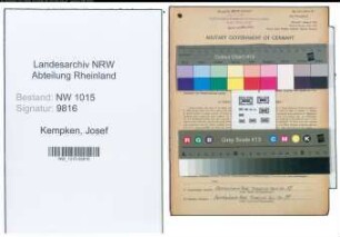 Entnazifizierung Josef Kempken , geb. 15.08.1905 (Kaufmaennischer Angestellter)