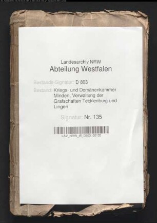 Domänenetats der Grafschaft Tecklenburg