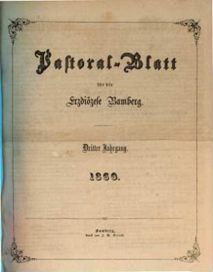 Pastoralblatt der Erzdiözese Bamberg. 3. 1860