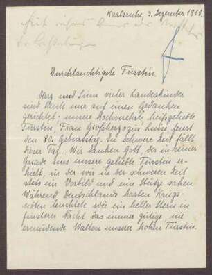Schreiben einiger Kindern des Viktoria-Pensionats des Jahrgangs 1915-1916 an die Großherzogin Luise; Glückwünsche zum Geburtstag