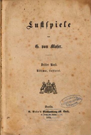 Lustspiele, 3. Ultimo : Lustspiel