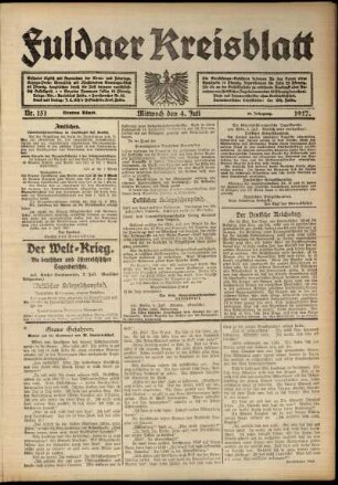 Erste Ausgabe vom Mittwoch, den 04. Juli 1917.