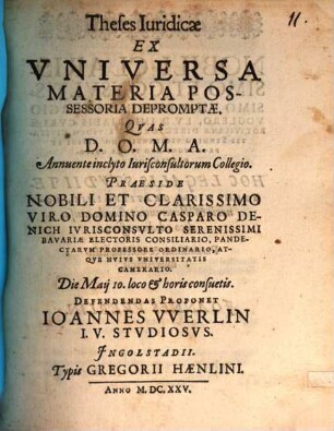 Theses iuridicae ex universa materia possessoria depromptae