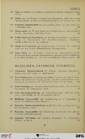 Majoliken, Fayencen, Steinzeug (Nr. 581-597)