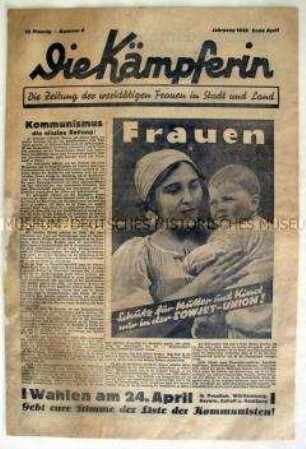 Illustrierte kommunistische Wochenzeitung "Die Kämpferin" u.a. zur den bevorstehenden Landtagswahl im April 1932
