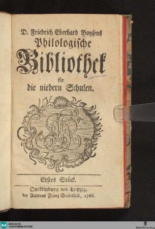 1: D. Friedrich Eberhard Boysens Philologische Bibliothek für die niedern Schulen
