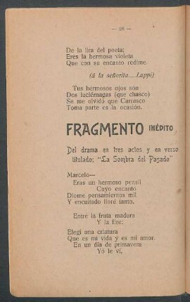 Fragmento inédito del drama en tres actos y en verso titulado; "La sombra del pasado"