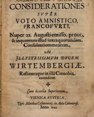 Considerationes super voto amnistico Francofurti